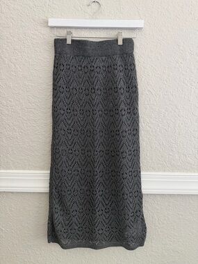 Charcoal Gray Crochet Knit Midi Skirt | XS | Made in Brazil